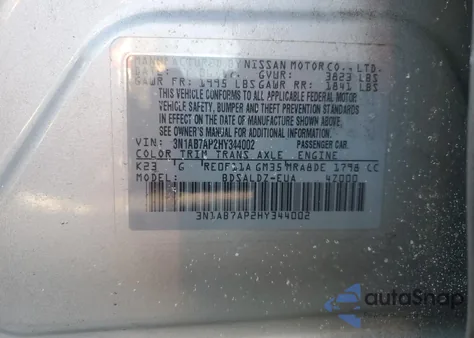 2017 Nissan Sentra Sv z USA, uszkodzony, nr VIN 3N1AB7AP2HY344002